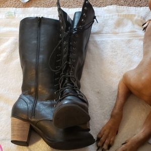 Black tie up boots with heel